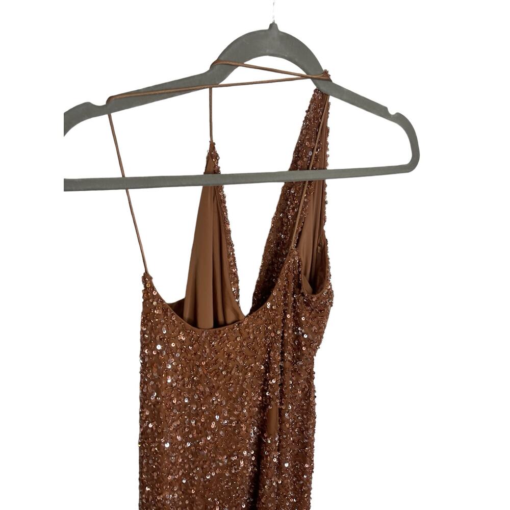 Revolve Retrofete Mich Beaded Sequin Mini Dress Cowl Neck Bronze Size Medium - Picture 14 of 15